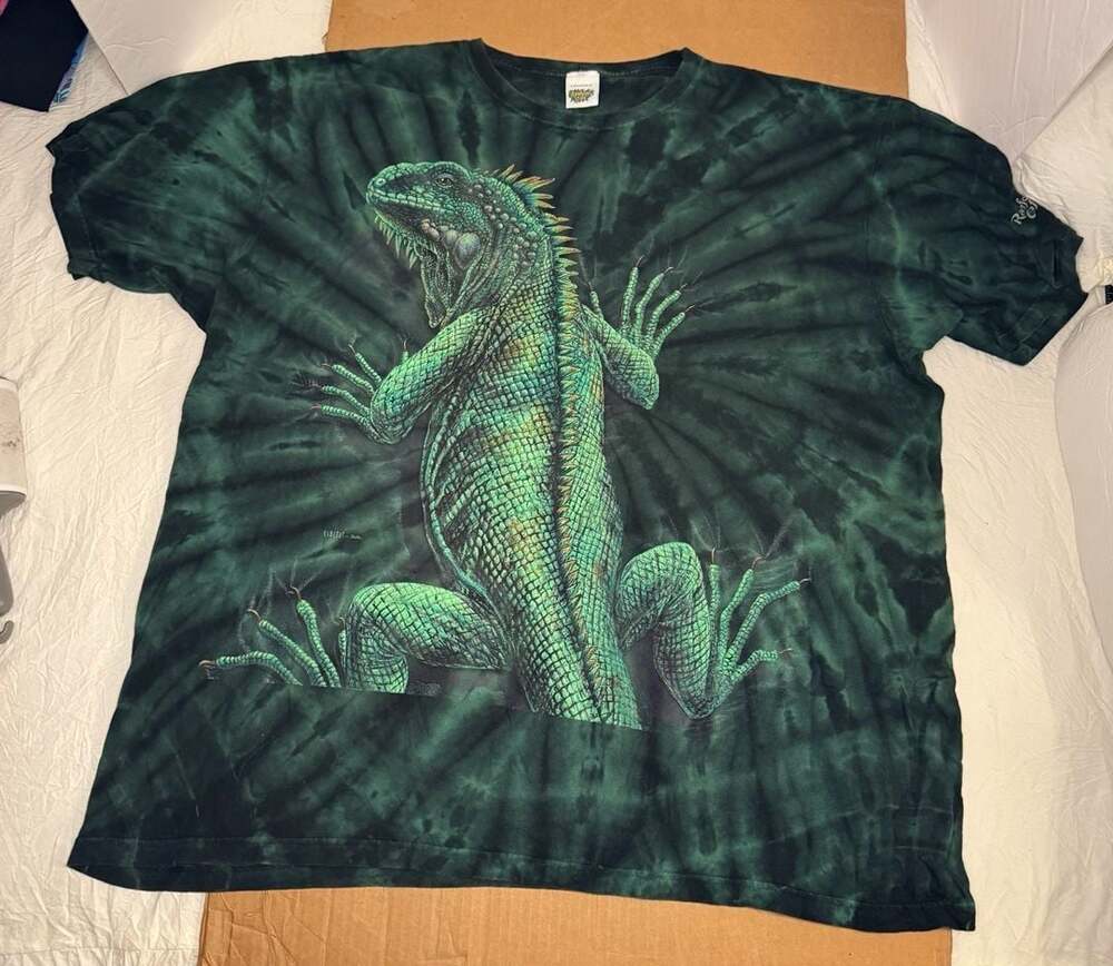 Vintage Rainforest Cafe Green Iguana Lizard Tie Dye T-Shirt